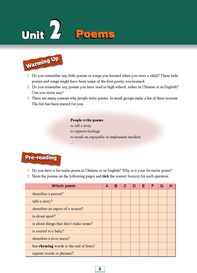 人教版高三英语选修6电子课本Unit 2 Poems(第121页)