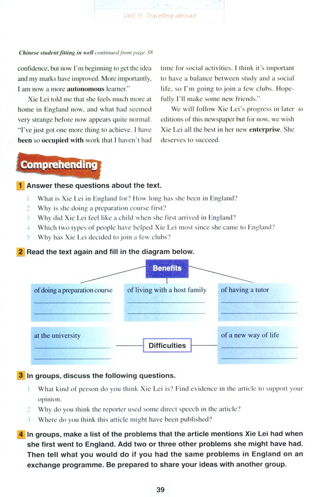 Unit 5 Travelling abroad(第39页)