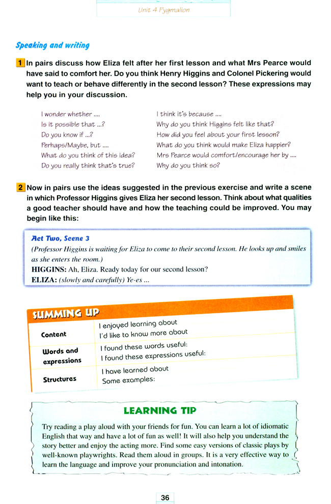 人教版高三英语选修8电子课本Unit 4 Pygmalion(第36页)