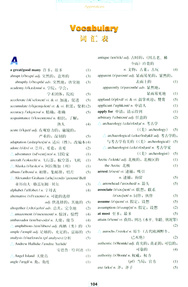 人教版高三英语选修8电子课本Vocabulary(第104页)