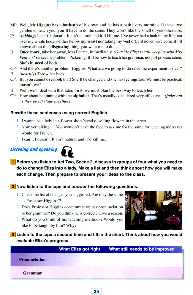 人教版高三英语选修8电子课本Unit 4 Pygmalion(第35页)