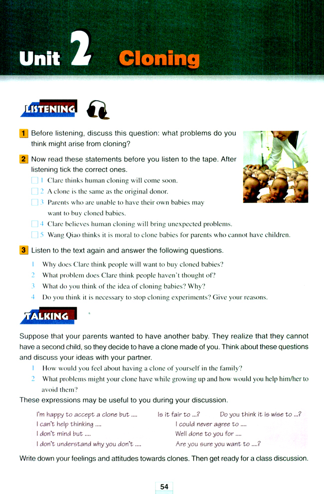 人教版高三英语选修8电子课本Unit 2 Cloning(第54页)