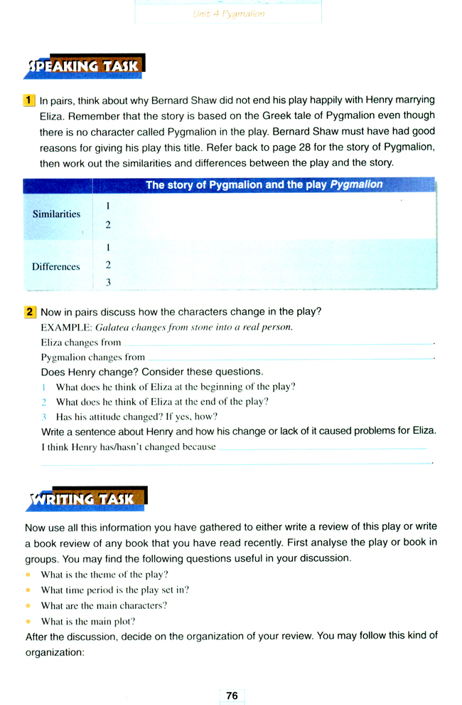 人教版高三英语选修8电子课本Unit 4 Pygmalion(第76页)