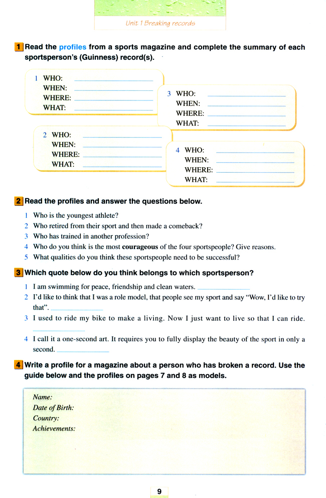 人教版高三英语选修9电子课本Unit 1 Breaking records(第9页)