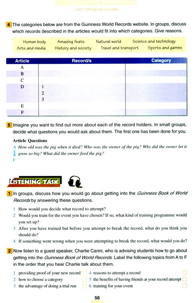人教版高三英语选修9电子课本Unit 1 Breaking records(第56页)