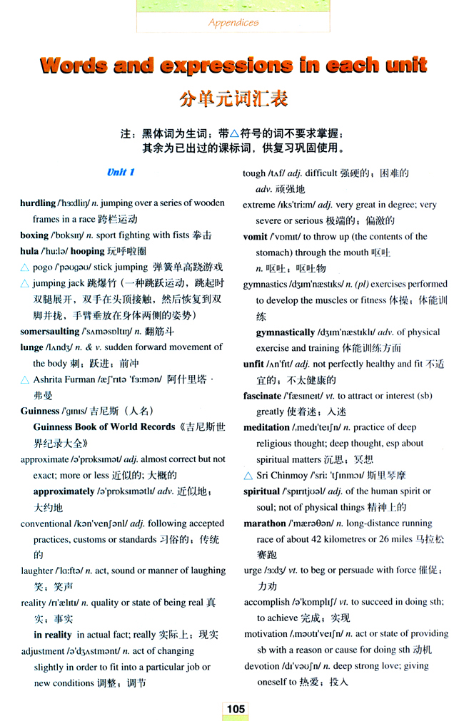 人教版高三英语选修9电子课本Words and expressions in each unit(第105页)
