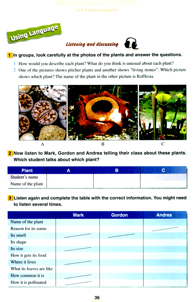 人教版高三英语选修9电子课本Unit 4 Exploring plants(第36页)