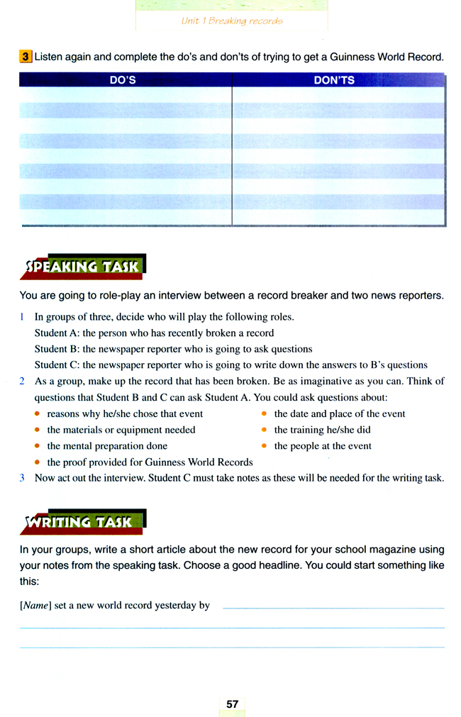 人教版高三英语选修9电子课本Unit 1 Breaking records(第57页)