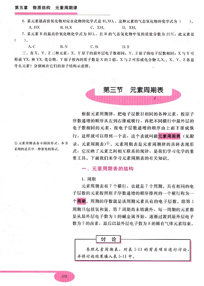 第三节 元素周期表(第102页)