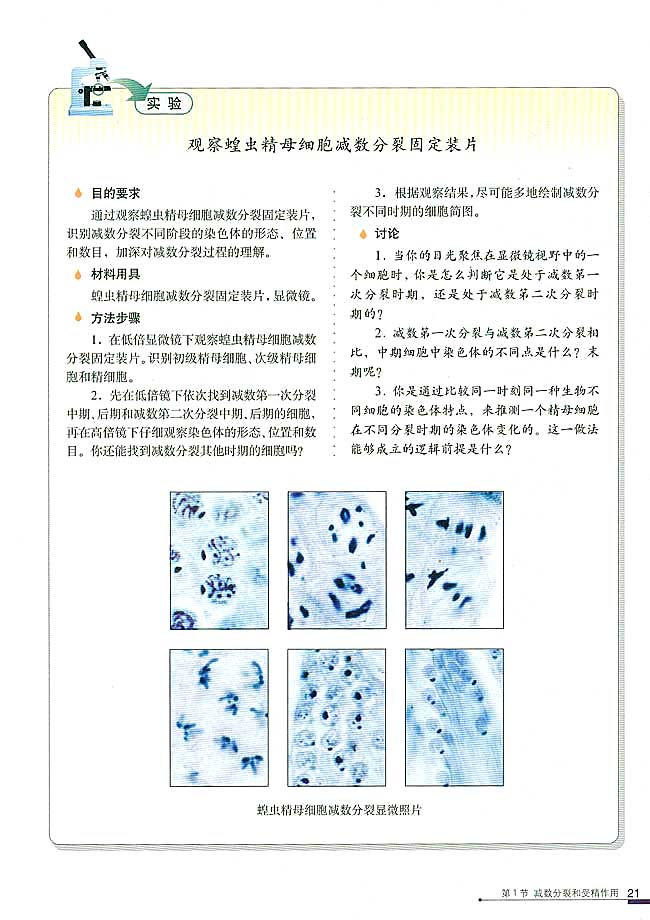 第1节 减数分裂和受精作用 一 减数分裂(第21页)