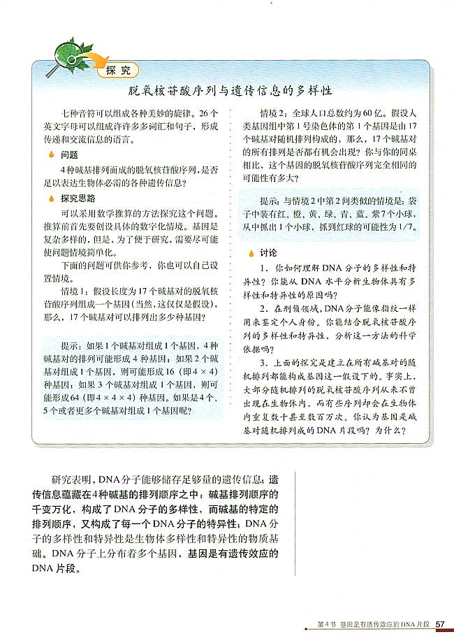 第4节 基因是有遗传效应的DNA片段(第57页)