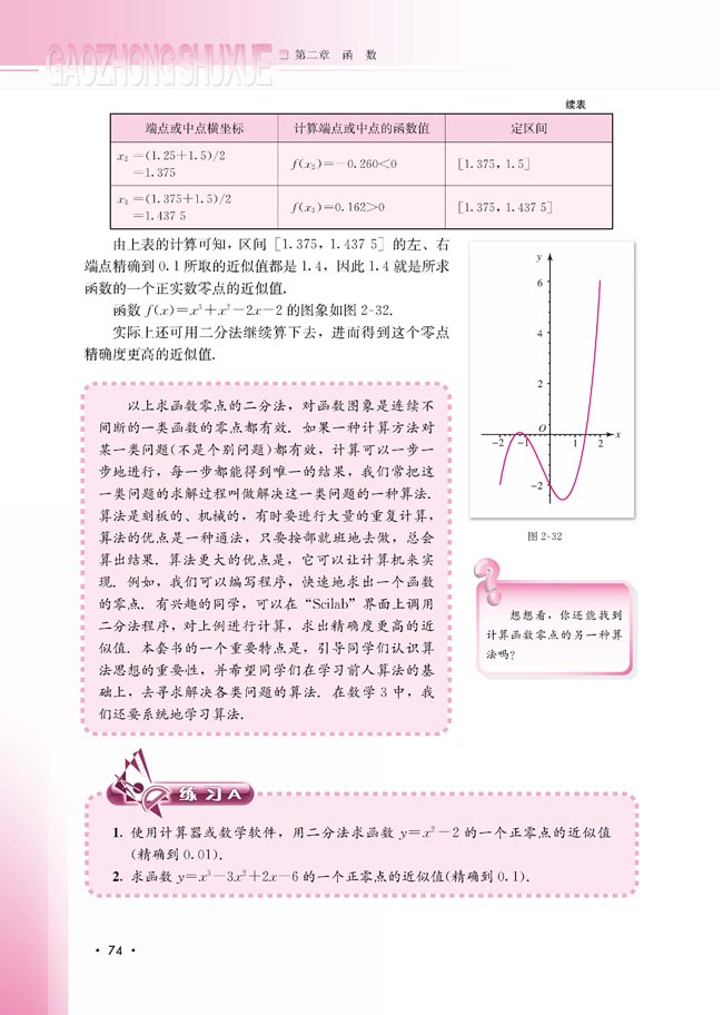 2.4.2 求函数零点近似解的一种计算方法――二分法(第75页)