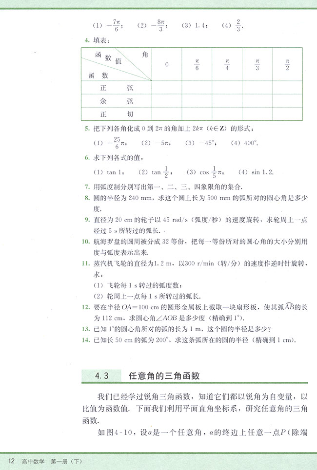 4．3 任意角的三角函数(第12页)