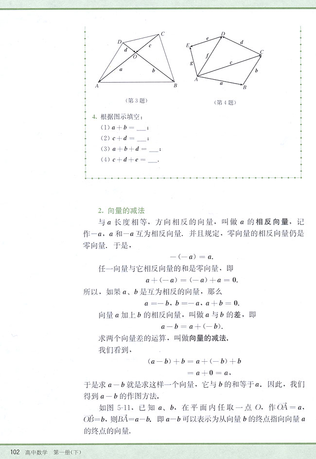 5．2 向量的加法与减法(第102页)