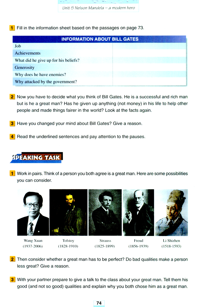 Unit 5 Nelson Mandela - a modern hero(第74页)