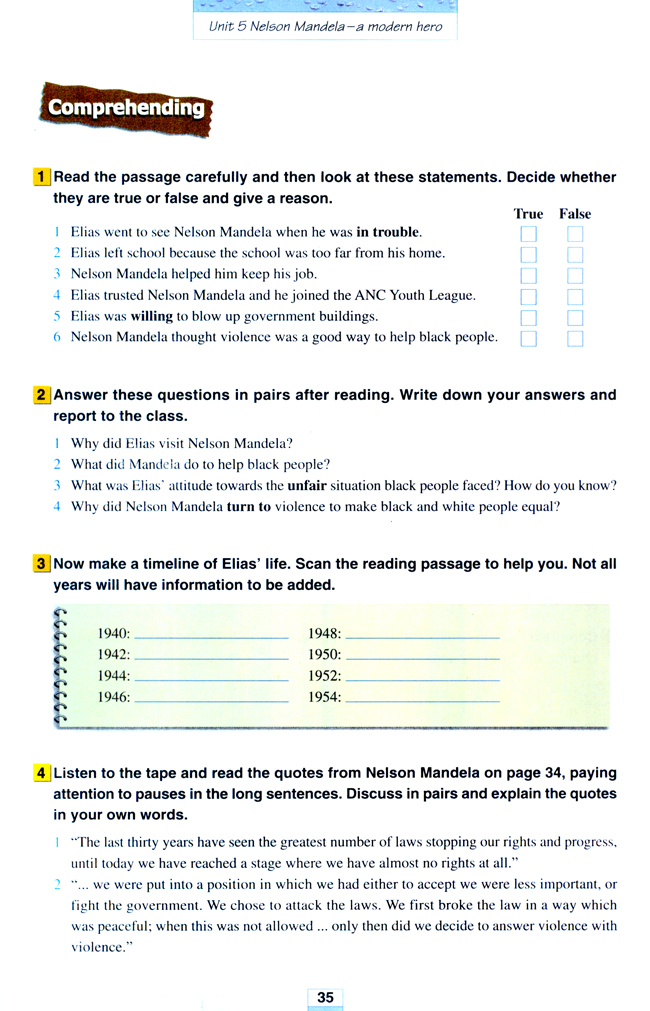 Unit 5 Nelson Mandela - a modern hero(第35页)