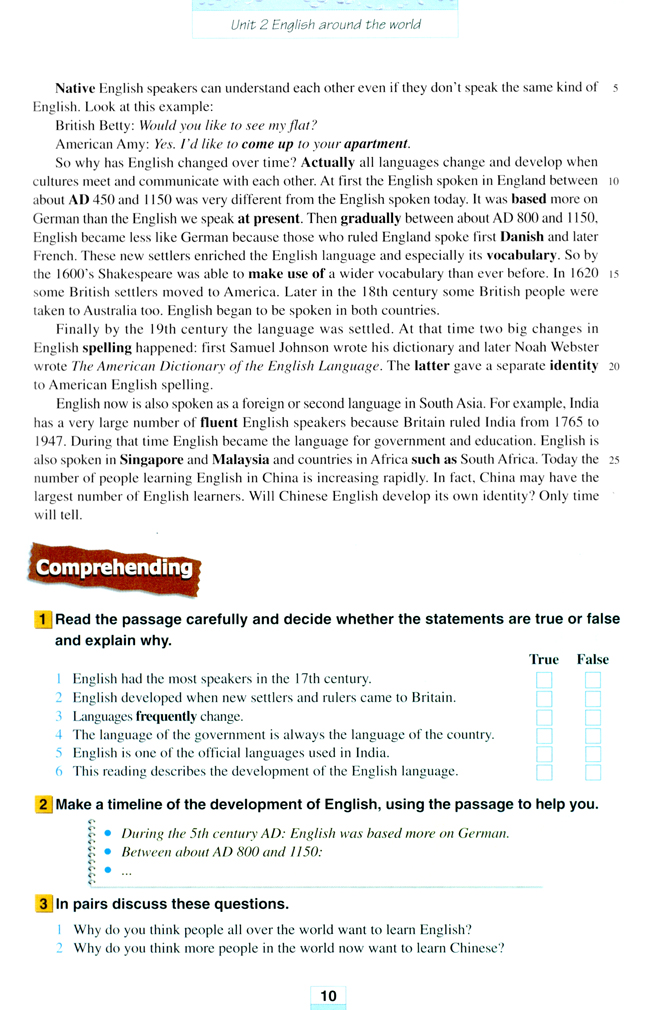 Unit 2 English around the world(第10页)