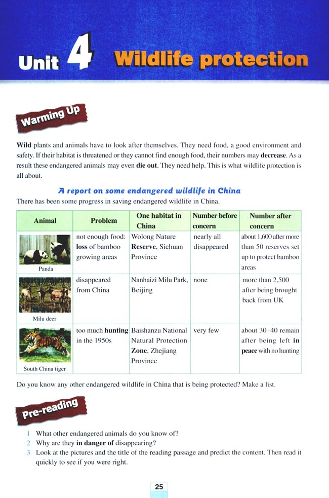 Unit 4 Wildlife protection(第25页)