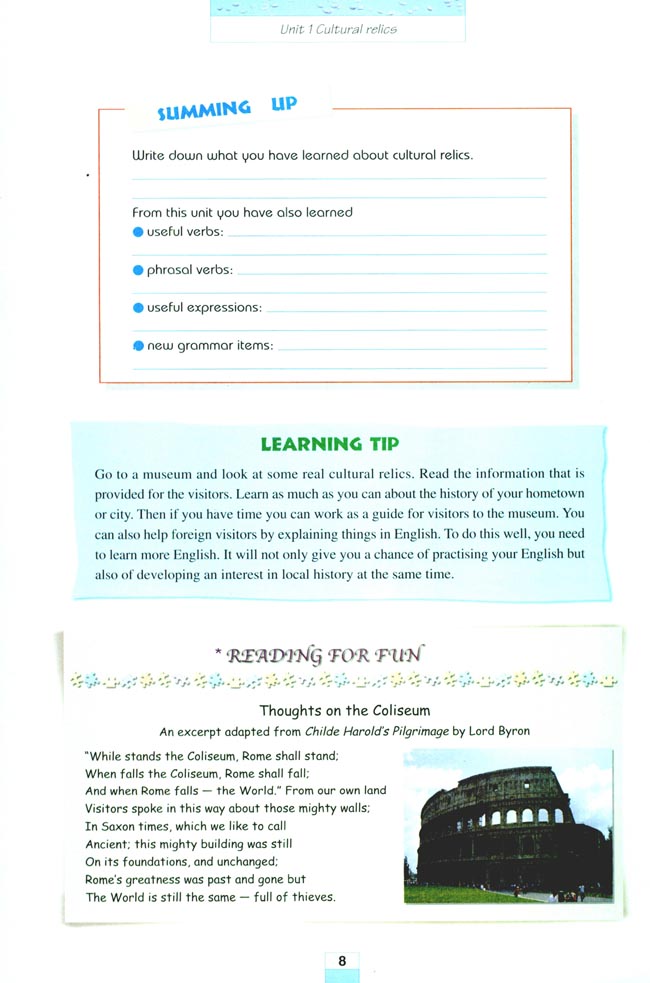 Unit 1 Cultural relice(第8页)
