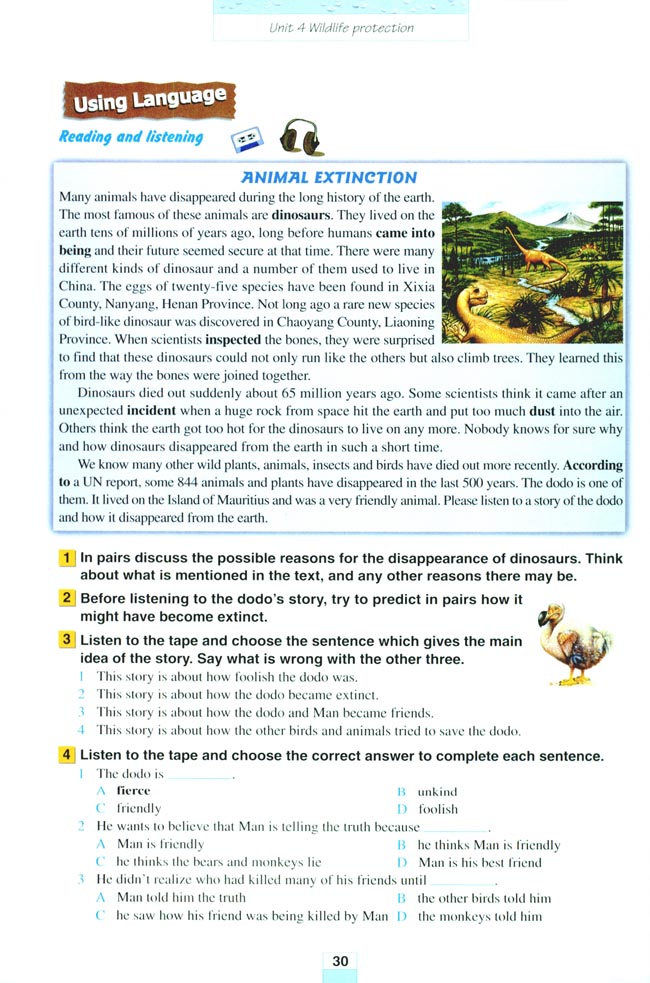 Unit 4 Wildlife protection(第30页)