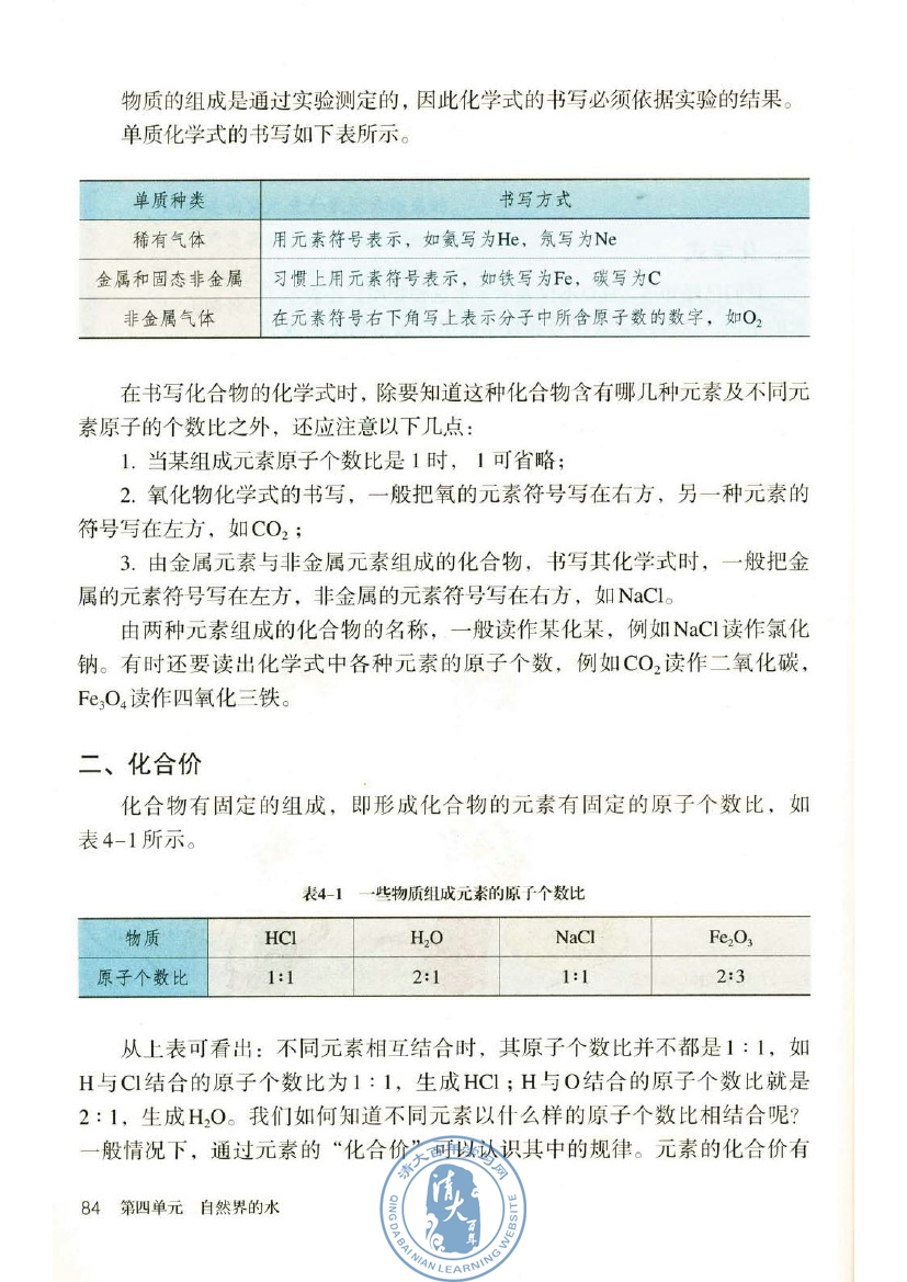 课题4 化学式与化合价(第84页)