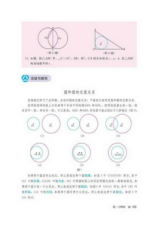 实验与探究 圆和圆的位置关系(第103页)