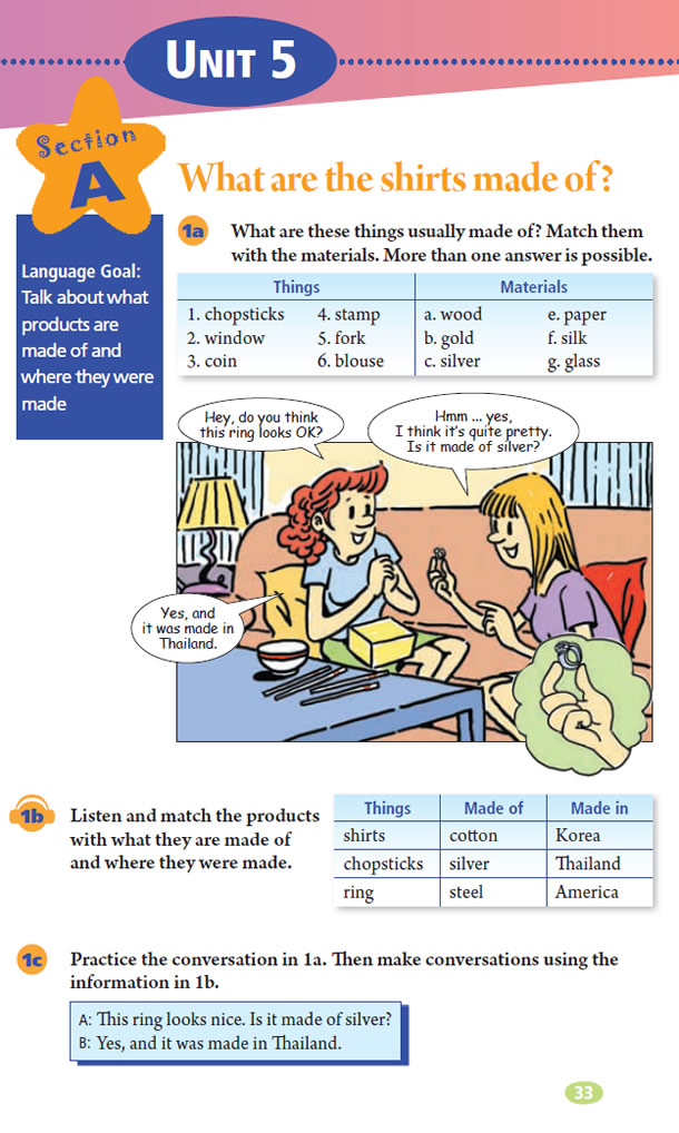 Unit 5 What are the shirts made of?(第33页)