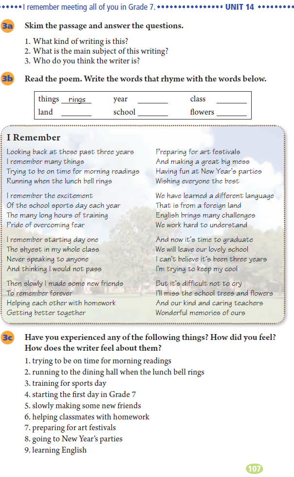 Unit 14 I remember meeting all of you in Grade 7.(第107页)