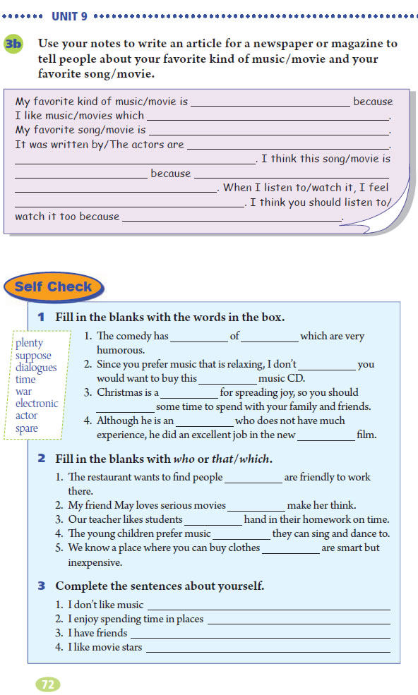 Unit 9 I like music that I can dance to.(第72页)