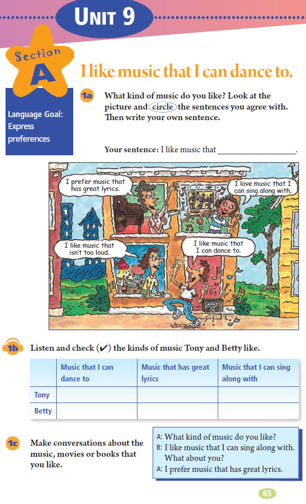 Unit 9 I like music that I can dance to.(第65页)