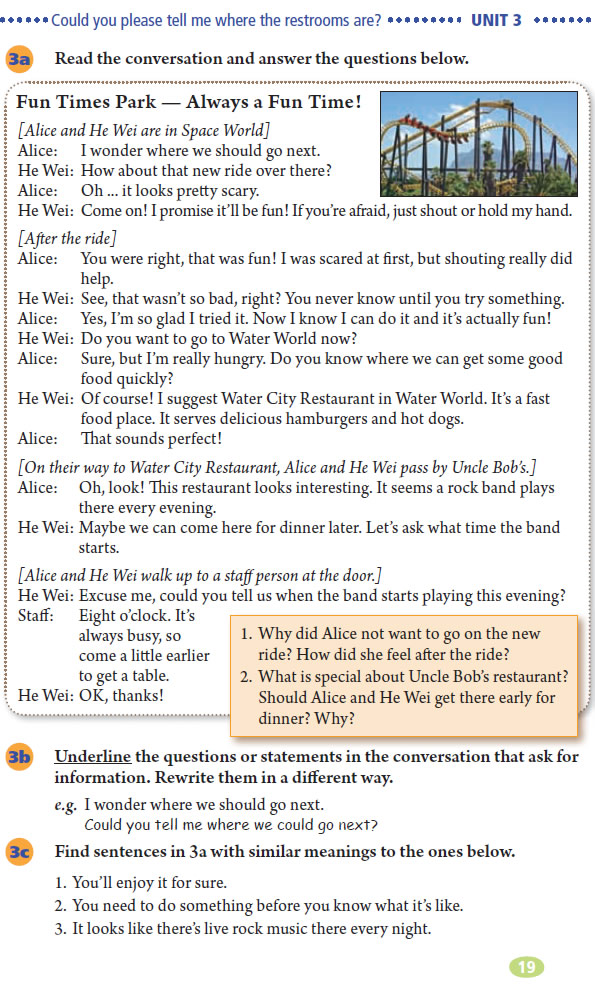 Unit 3 Could you please tell me where the restrooms are?(第19页)