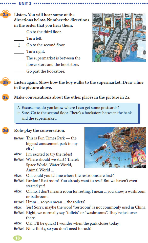 Unit 3 Could you please tell me where the restrooms are?(第18页)