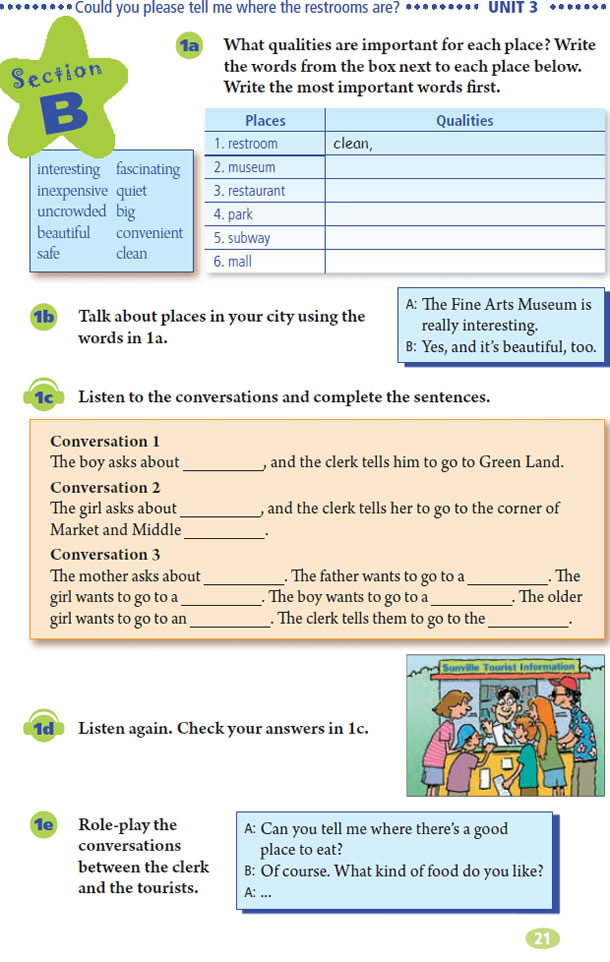Unit 3 Could you please tell me where the restrooms are?(第21页)