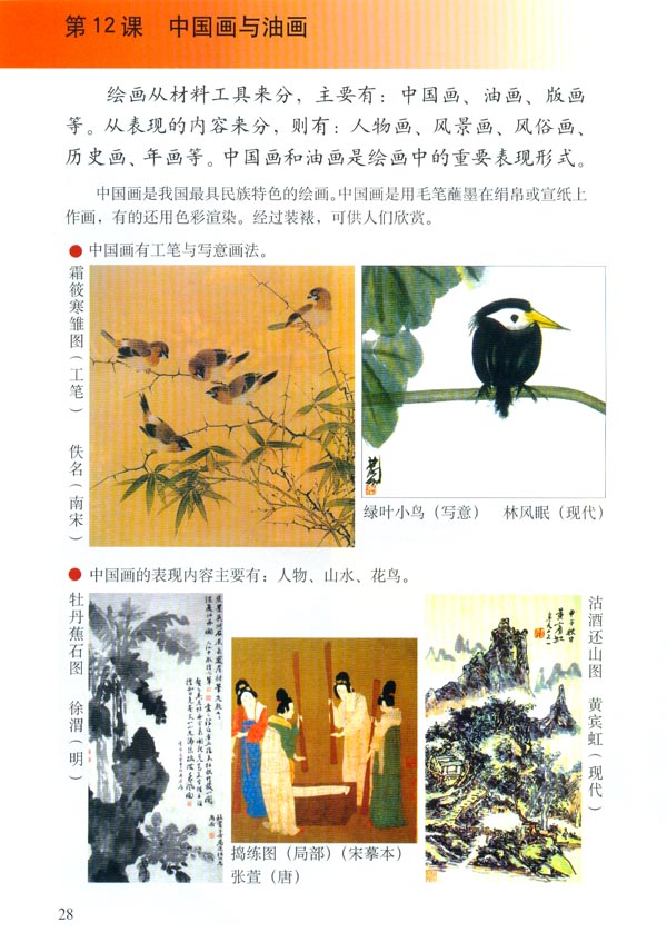 小学六年级美术上册第12课中国画与油画