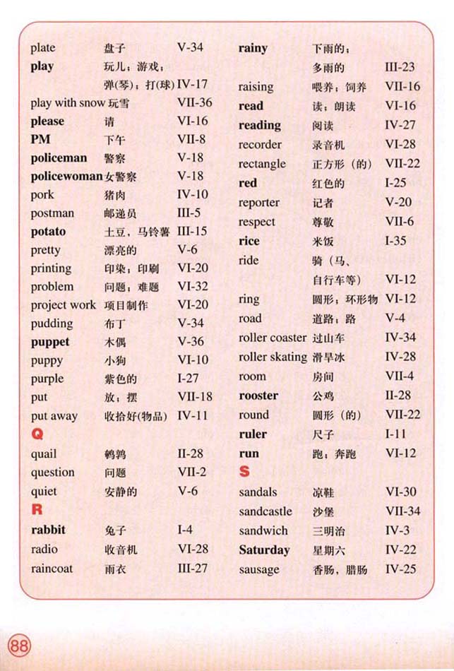 Vocabulary（词汇表）(第88页)