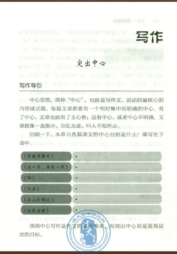 写作 突出中心(第107页)