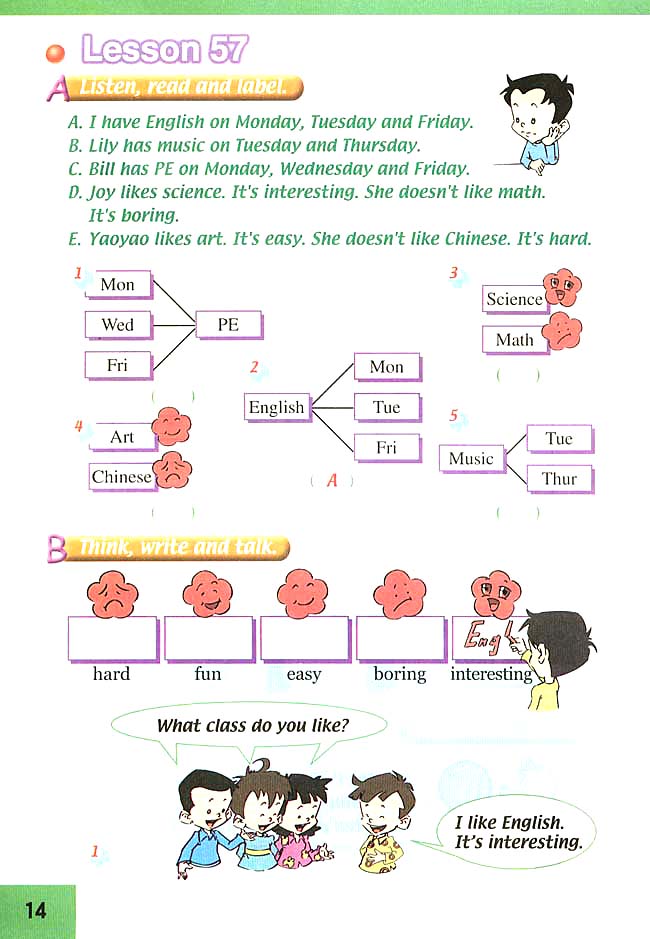 人教版三年级英语下册(旧版新起点)电子课本Unit 10 My Classes(第14页)