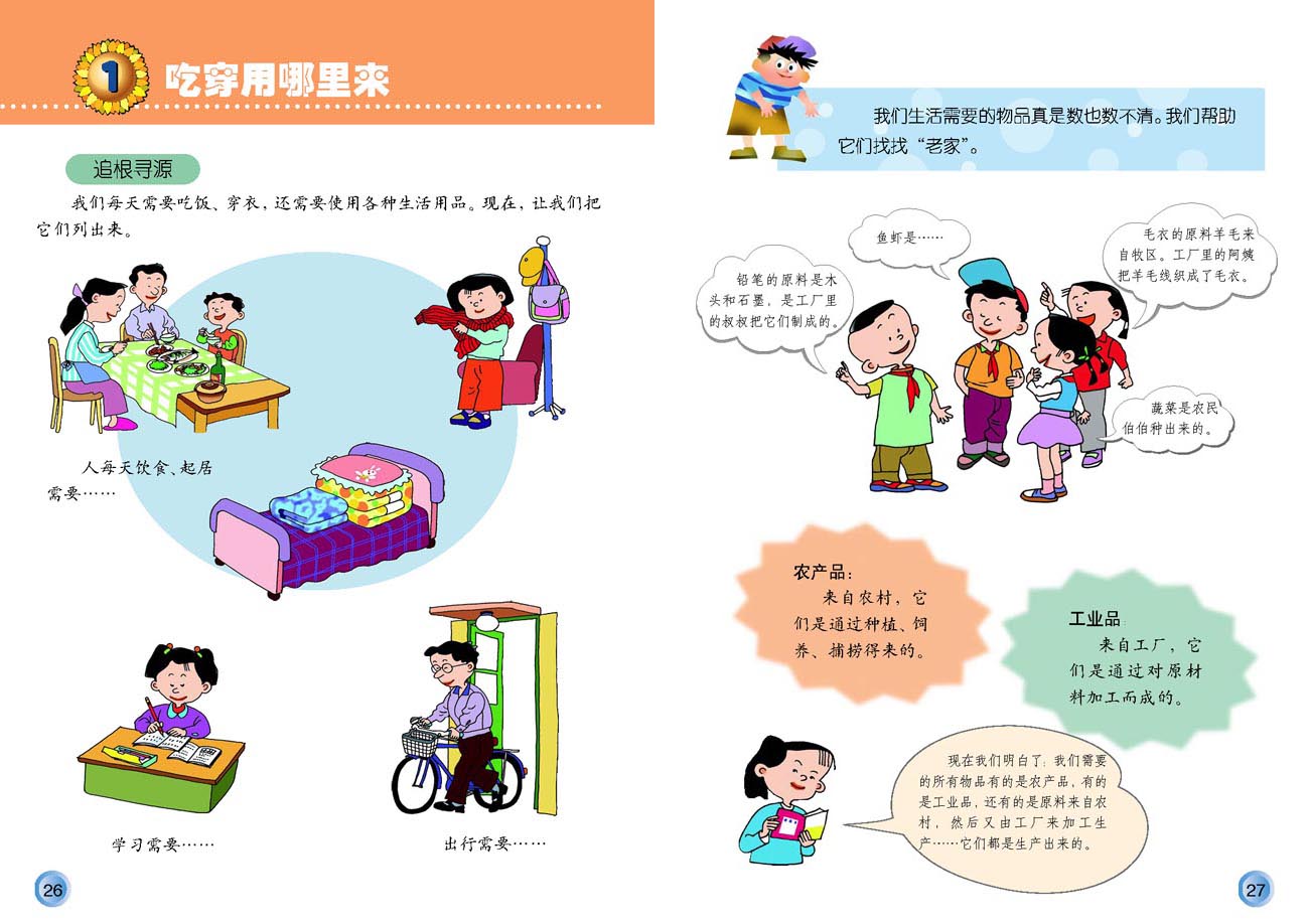 小学四年级品德与生活下册1吃穿用哪里来
