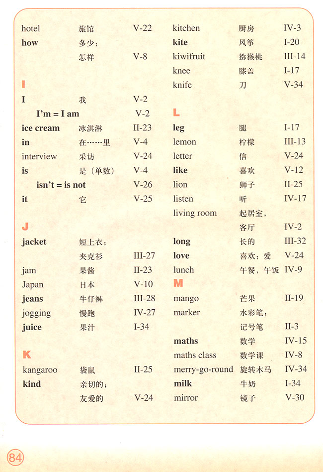 Vocabulary（总词汇表）(第84页)