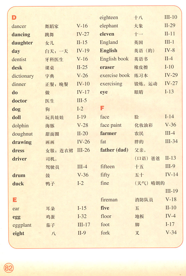Vocabulary（总词汇表）(第82页)